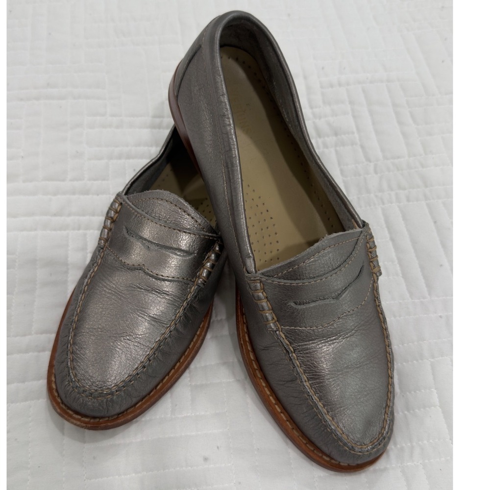 GH Bass Weejuns Men Metallic Pewter Silver‎ Leather Penny Loafers 8.5 M 22831